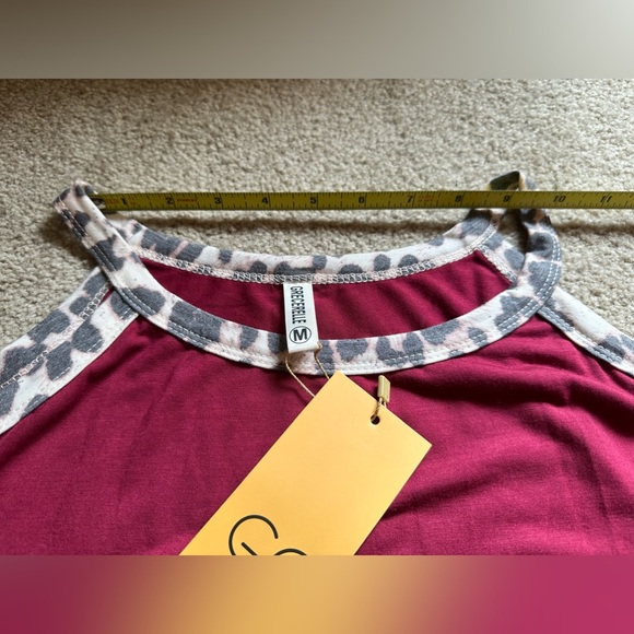 GRECERELLE GC Womens Short Cold Shoulder Sleeve Maroon Leopard Print Top Medium - Picture 8 of 9